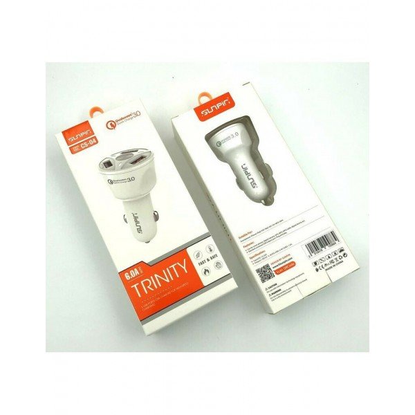 Sunpin Φορτιστής Αυτοκινήτου Λευκός CS-04 6A με Θύρες: 3xUSB 1xΑναπτήρα